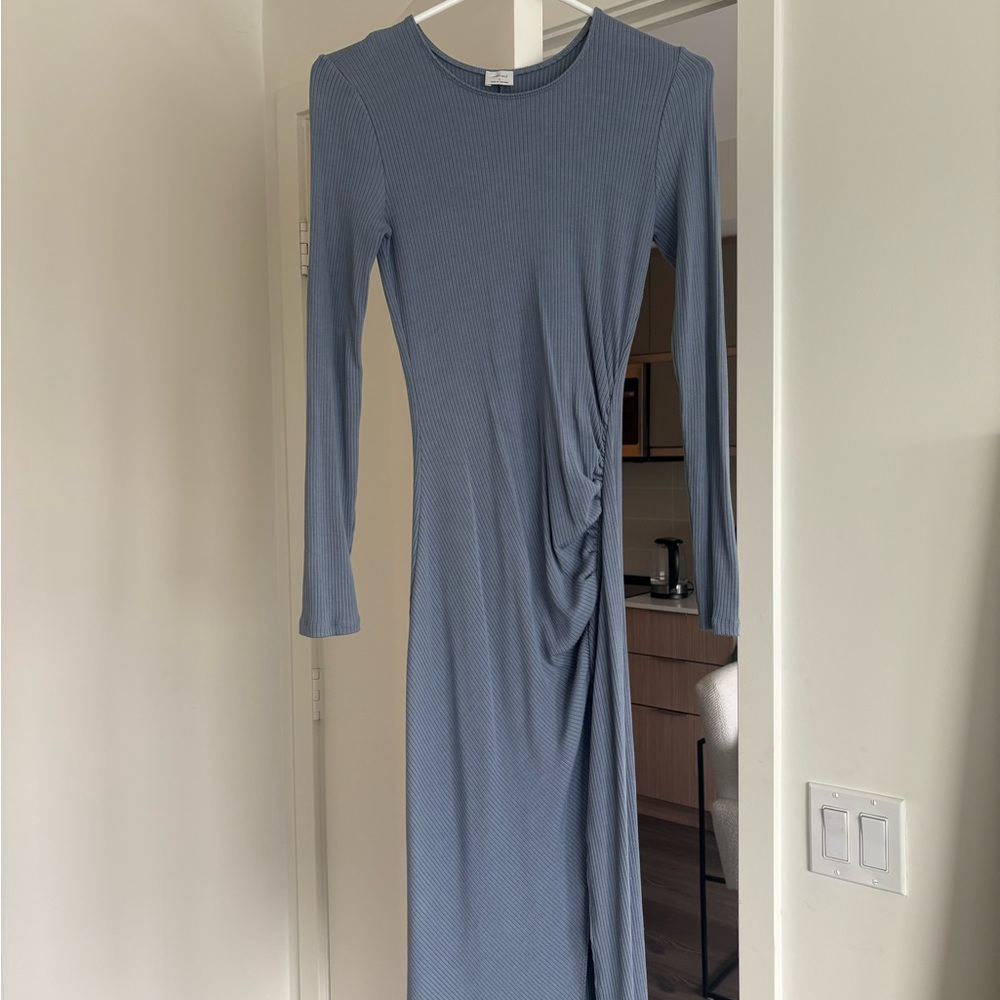 Wilfred Gray Ruched Long Sleeve Sheath Dress